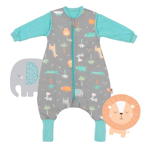 schlummersack Schlafsack mit Füßen ganzjährig 2.5 Tog 100 cm Safari | Kinder Schlafsack mit Beinen und verlängerten Bündchen für eine Körpergröße 100-110cm | Ganzjahres Füßen von schlummersack