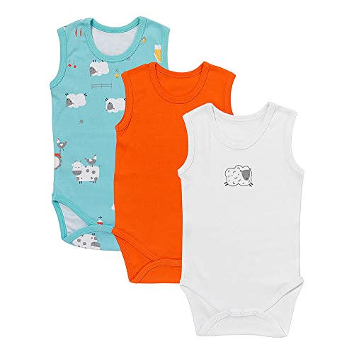 schlummersack ärmellos Baby Body Set 100% Bio Baumwolle Bauernhof Größe 86 12-18 Monate | 3 Stück Body Baby Junge - Sommer Babybody ohne Arm Bio Baumwolle | Baby Bodys Jungen, Bodys Baby Jungen Pack von schlummersack