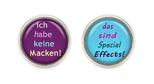 Damen Herren Unisex Edelstahl Ohrstecker " Ich habe keine Macken ..." Spruch Motiv silberfarben Cabochon Ohrringe von schmuck-stadt