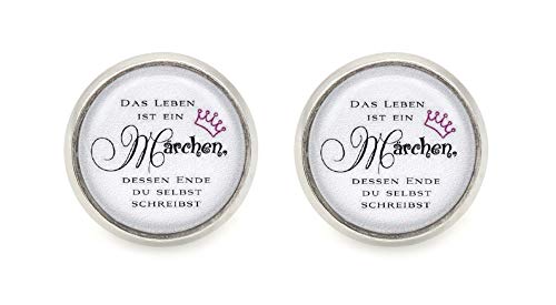 " Das Leben ist ein Märchen dessen Ende Du selbst schreibst " Spruch Motiv Cabochon Ohrstecker silber-farben Ohrringe von schmuck-stadt