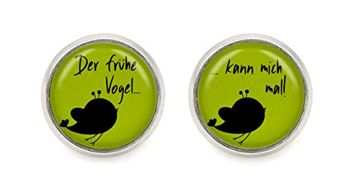 " Der frühe Vogel ... kann mich mal " Spruch Motiv Cabochon Ohrstecker silber-farben Ohrringe von schmuck-stadt