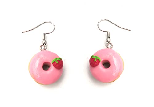 Donut mit Erdbeer Ohrringe handmade Damen Ohrhänger rosa von schmuck-stadt