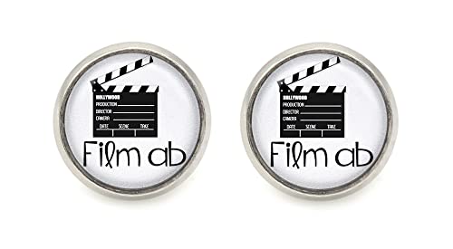 Film ab ! Spruch Motiv Cabochon Ohrstecker silberfarben Ohrringe von schmuck-stadt