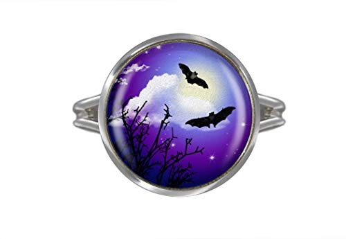 schmuck-stadt Fledermaus Motiv Cabochon Ring silberfarben - grössenverstellbar von schmuck-stadt