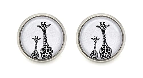 Giraffen Familie Motiv Cabochon Ohrstecker silberfarben Ohrringe von schmuck-stadt