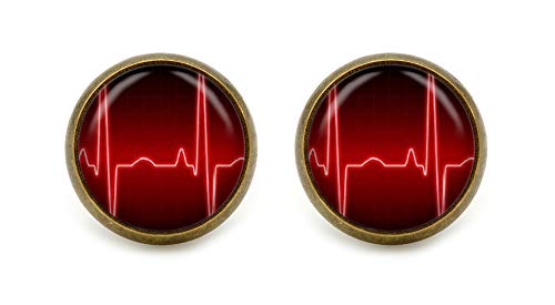 Herz EKG Motiv Cabochon Ohrstecker Ohrringe 12mm bronzefarben von schmuck-stadt