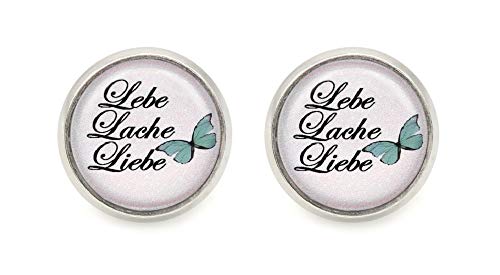 Ohrstecker Spruch Lebe Liebe Lache Motiv Spruch Ohrringe silberfarben Schmetterling von schmuck-stadt