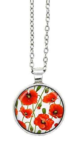 schmuck-stadt Mohnblumen Feld Motiv Cabochon Kette 60 cm silberfarben von schmuck-stadt