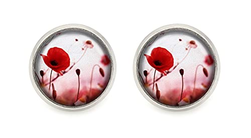 Mohnblumen Motiv Cabochon Ohrstecker silberfarben Ohrringe von schmuck-stadt