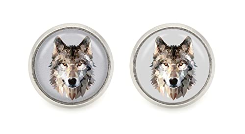 Ohrstecker Wolf Motiv Cabochon silberfarben Ohrringe von schmuck-stadt