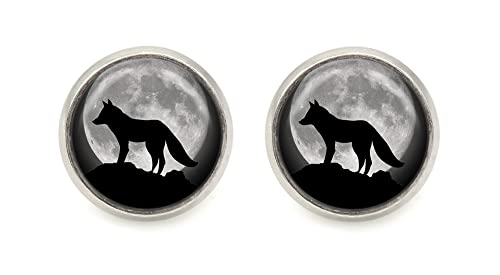 Ohrstecker Wolf Vollmond Motiv Cabochon silberfarben Ohrringe von schmuck-stadt