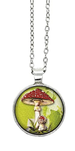 schmuck-stadt Pilz Wald - Motiv Cabochon Kette 60 cm silberfarben von schmuck-stadt