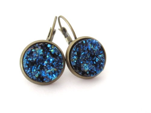 Sternenhimmel Cabochon Ohrringe Ohrschmuck 12mm blau Ohrhänger von schmuck-stadt