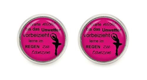 " Warte nicht bis das Unwetter vorrüberzieht, sondern lerne im Regen zu tanzen " Spruch Motiv Cabochon Ohrstecker silberfarben Ohrringe von schmuck-stadt