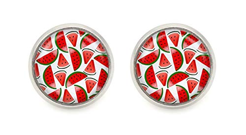 Wassermelone Motiv Cabochon Ohrstecker silberfarben Ohrringe von schmuck-stadt