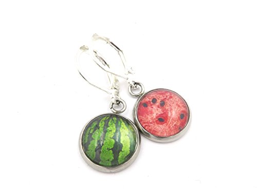 Wassermelonen Cabochon Ohrringe Ohrhänger silberfarben 12mm Modeschmuck Motiv von schmuck-stadt