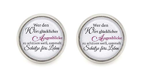 " Wer den Wert glücklicher .. " Spruch Cabochon Ohrstecker silberfarben Ohrringe von schmuck-stadt