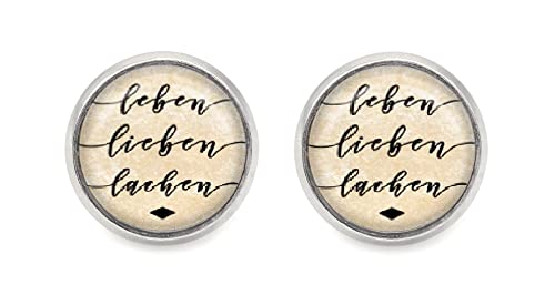 " lebe liebe lache " Spruch Motiv Cabochon Ohrstecker 12mm Ohrringe von schmuck-stadt