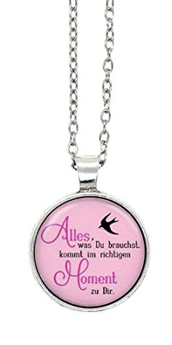 schmuck-stadt Alles, was Du brauchst, kommt im richtigen Moment zu Dir Spruch Motiv Cabochon Kette 60 cm silberfarben von schmuck-stadt