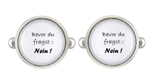 schmuck-stadt Bevor du Fragst - Spruch Motiv Cabochon Manschettenknöpfe silberfarben von schmuck-stadt