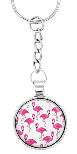 schmuck-stadt Flamingo Motiv Cabochon Schlüsselanhänger silberfarben Taschenanhänger von schmuck-stadt