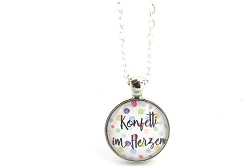 schmuck-stadt Konfetti im Herzen Motiv Spruch Cabochon Kette 60 cm silberfarben von schmuck-stadt