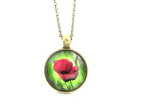 schmuck-stadt Mohnblumen Cabochon Kette bronzefarben Blume rot von schmuck-stadt