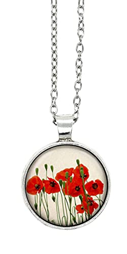 schmuck-stadt Mohnblumen Feld Cabochon Kette 60 cm silberfarben von schmuck-stadt