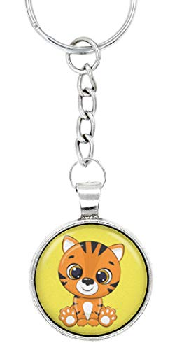 schmuck-stadt Tiger Baby Motiv Cabochon Schlüsselanhänger silberfarben Taschenanhänger von schmuck-stadt