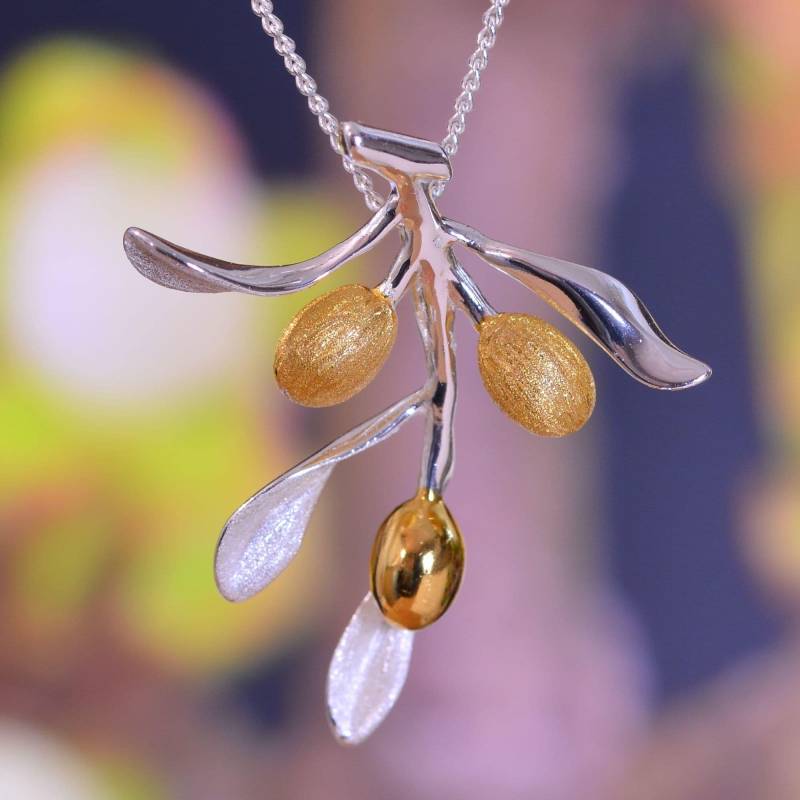 Halskette Olivenblätter Zweig 925 Sterling Silber Feiner Schmuck Für Damen, Halsketten Mit Anhänger, 925, Damen von schmuck21