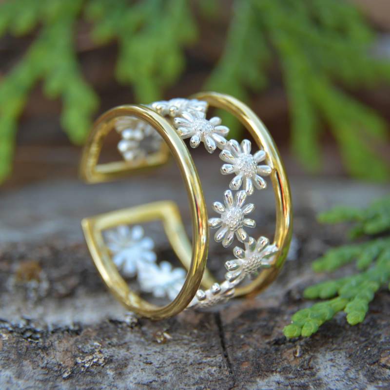 Damen Ring Mit 925Er Sterling Silber Verstellbarer Gänseblümchenblume Für Frauen, Damen Damen Ring Mit 925Er Sterling Silber Verstellbarer Gänseblümchenblume Für Frauen, Damen von schmuck21