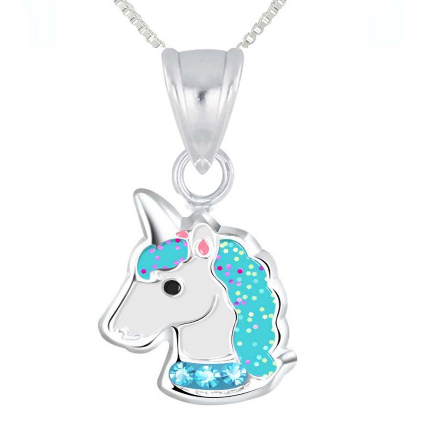 schmuck23 Kette und Anhänger Set Anhänger mit Kette Einhorn 925 Silber Kinder Mädchen Pferd (Halskette mit Anhänger), Silberanhänger Kettenanhänger Kinderschmuck Halskette von schmuck23