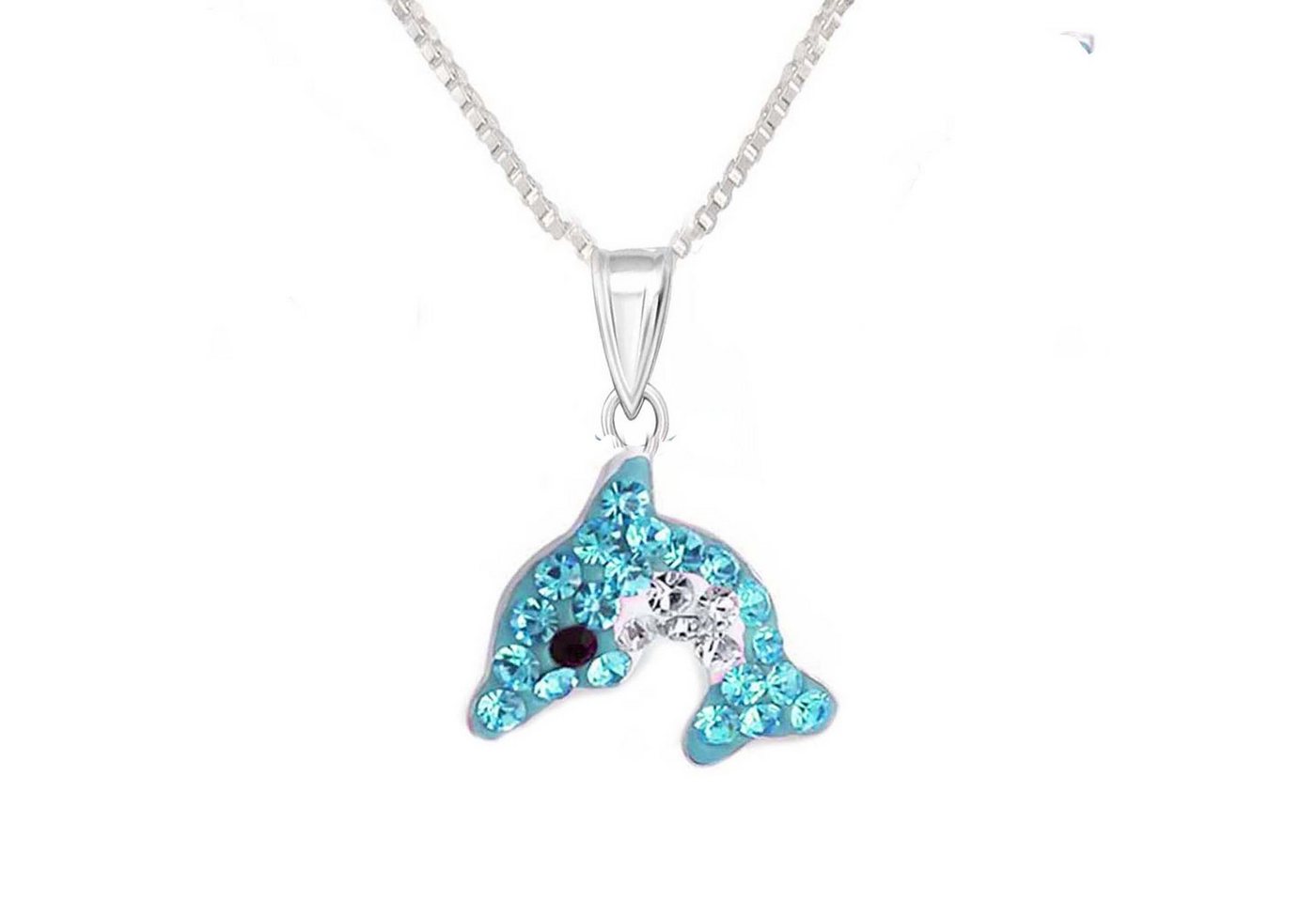 schmuck23 Kettenanhänger Anhänger Kette Delfin 925 Silber Kristalle Kinder Mädchen (Halskette mit Anhänger), Silberanhänger Kettenanhänger Kinderschmuck Halskette von schmuck23