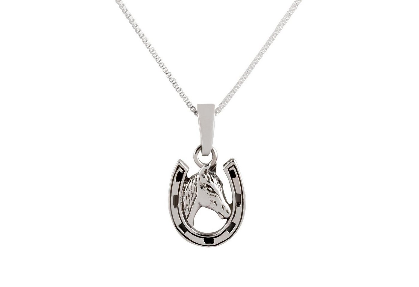 schmuck23 Kettenanhänger Anhänger Kette Pferd Hufeisen Glück 925 Silber (Anhänger mit Kette), Silberanhänger Symbol Reiten Kinder Damen Mädchen Halskette Kette Panzerkette von schmuck23