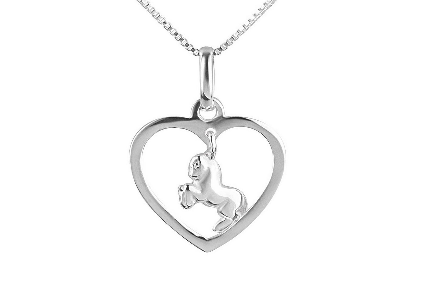 schmuck23 Kettenanhänger Kette Anhänger Pferd Herz 925 Silber Kinder Mädchen (Halskette mit Anhänger), Silberanhänger Kettenanhänger Kinderschmuck Halskette von schmuck23