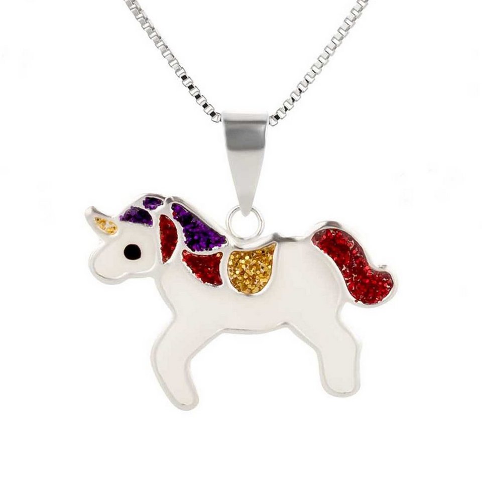 schmuck23 Kettenanhänger Ketten Anhänger Einhorn Glitzerfarbe 925 Silber Kinder Mädchen (Halskette mit Anhänger), Silberanhänger Kettenanhänger Kinderschmuck Halskette von schmuck23