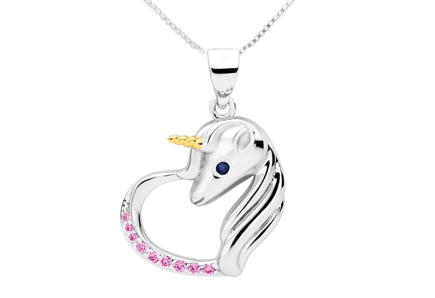 schmuck23 Kettenanhänger Kinder Anhänger Kette Einhorn Pferd Zirkonia 925 Silber Mädchen (Halskette mit Anhänger), Silberanhänger Kettenanhänger Kinderschmuck Halskette von schmuck23