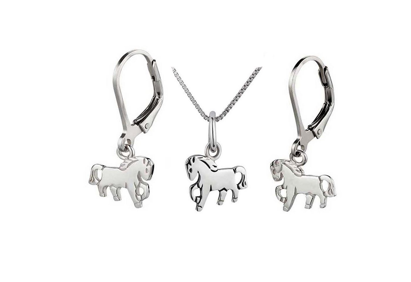 schmuck23 Ohrhänger-Set Anhänger mit Kette Kinder Ohrringe Pferd Pony 925 Silber (Set aus Anhänger, Halskette und Ohrringen), Kinderschmuck, Mädchen, Geschenkset, Schmuckset, Halskette, Reiten von schmuck23