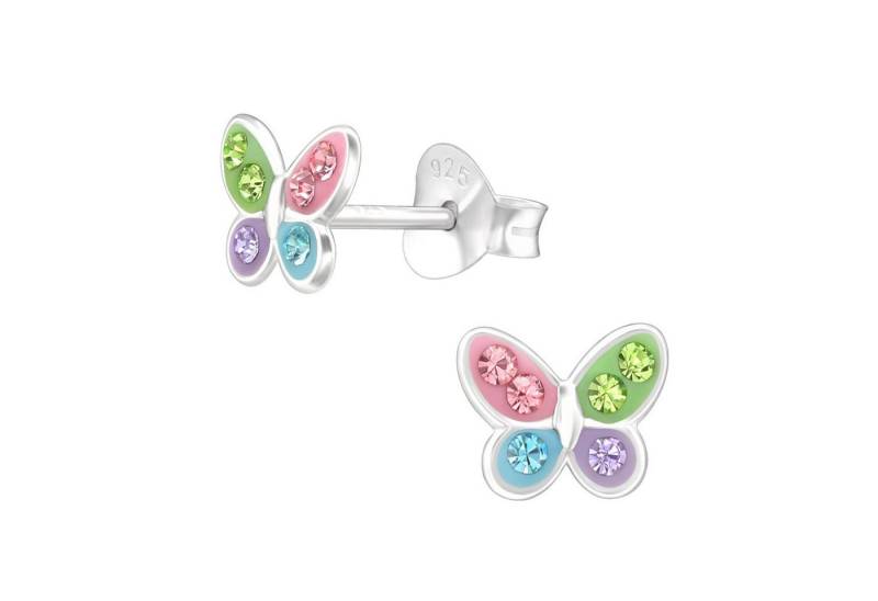 schmuck23 Ohrstecker-Set Ohrringe Kinder bunter Schmetterling 925 Silber (Geschenkset aus 1 Paar Ohrringen), für sicheren und sanften Halt mit 2 x Silikonverschluß zusätzlich von schmuck23