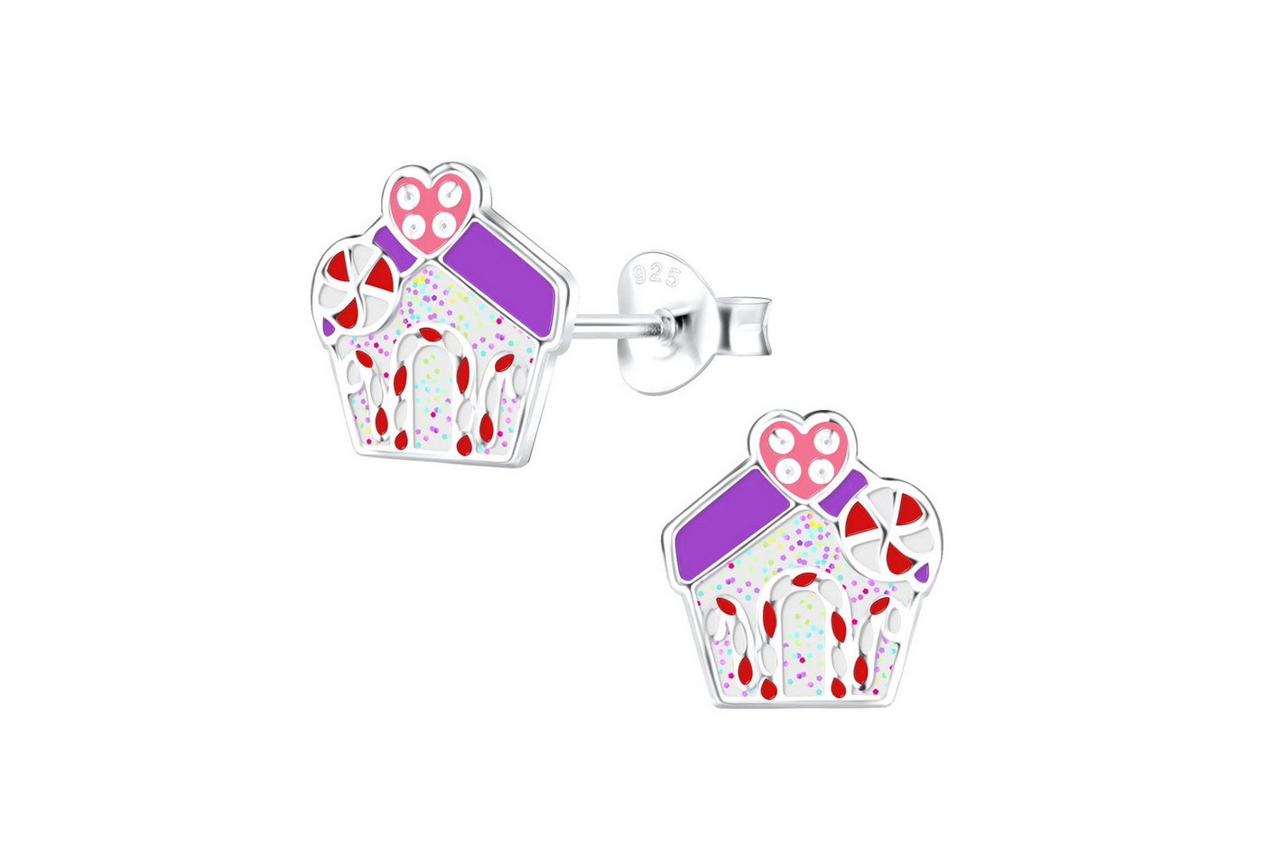 schmuck23 Ohrstecker-Set Ohrringe Lebkuchenhaus 925 Silber Weihnachten Kinder (Geschenkset aus 1 Paar Ohrringen), für sicheren und sanften Halt mit 2 x Silikonverschluß zusätzlich von schmuck23