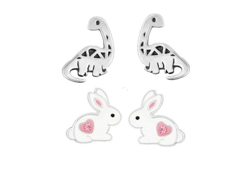 schmuck23 Ohrstecker-Set 2 x Kinder Ohrringe Hase Dino 925 Silber Ostern (Geschenkset, Set aus 2 Paar Ohrringen), Mädchen Kinderschmuck 4 x Silikonverschluß extra von schmuck23