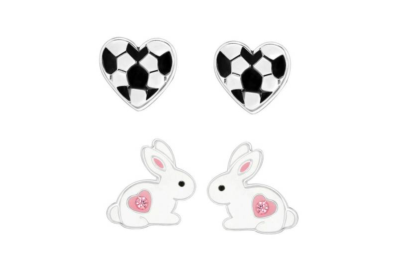 schmuck23 Ohrstecker-Set 2 x Kinder Ohrringe Hase Herz Fussball 925 Silber Ostern (Geschenkset, Set aus 2 Paar Ohrringen), Mädchen Kinderschmuck 4 x Silikonverschluß extra von schmuck23