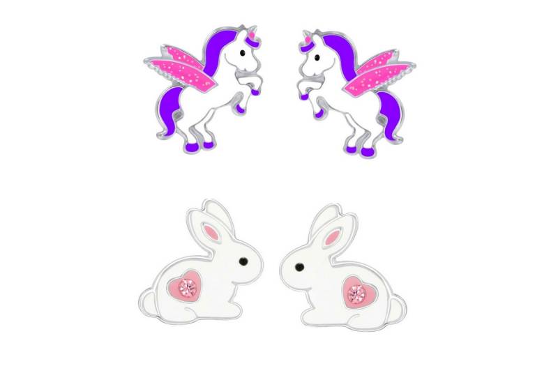 schmuck23 Ohrstecker-Set 2 x Kinder Ohrringe Hase Pegasus 925 Silber Ostern (Geschenkset, Set aus 2 Paar Ohrringen), Mädchen Kinderschmuck 4 x Silikonverschluß extra von schmuck23