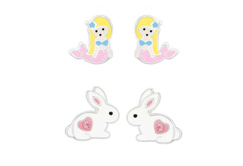 schmuck23 Ohrstecker-Set 2 x Kinder Ohrringe Hase Meerjungfrau rosa 925 Silber Ostern (Geschenkset, Set aus 2 Paar Ohrringen), Mädchen Kinderschmuck 4 x Silikonverschluß extra von schmuck23