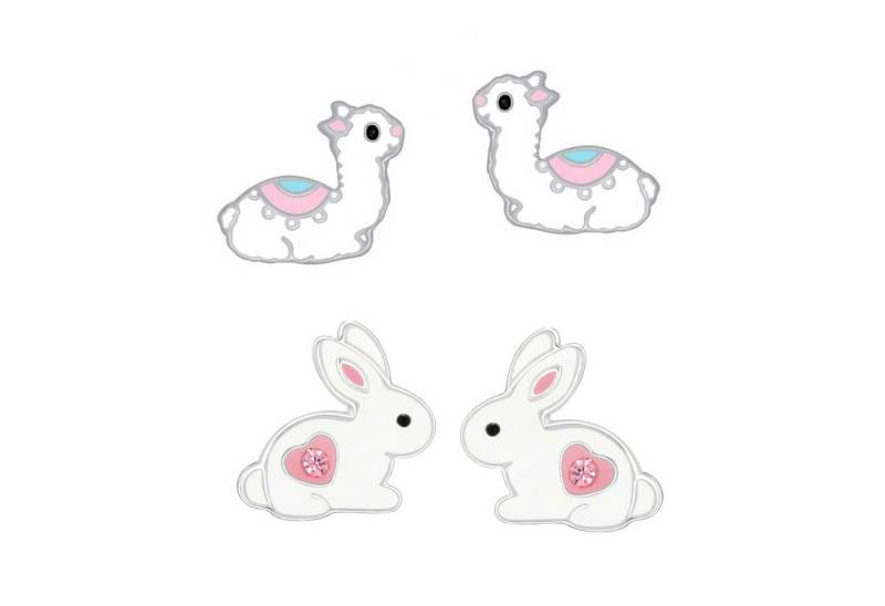 schmuck23 Ohrstecker-Set 2 x Kinder Ohrringe Hase Lama 925 Silber Ostern (Geschenkset, Set aus 2 Paar Ohrringen), Mädchen Kinderschmuck 4 x Silikonverschluß extra von schmuck23
