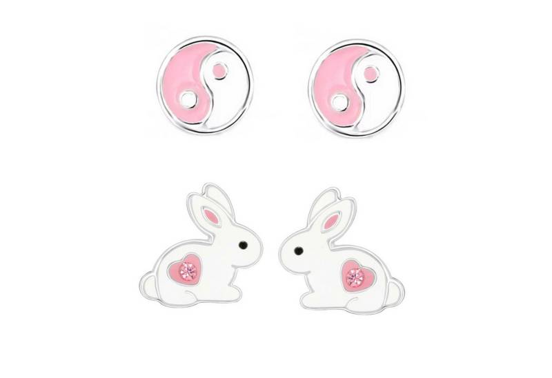 schmuck23 Ohrstecker-Set 2 x Kinder Ohrringe Hase Yin Yang rosa 925 Silber Ostern (Geschenkset, Set aus 2 Paar Ohrringen), Mädchen Kinderschmuck 4 x Silikonverschluß extra von schmuck23