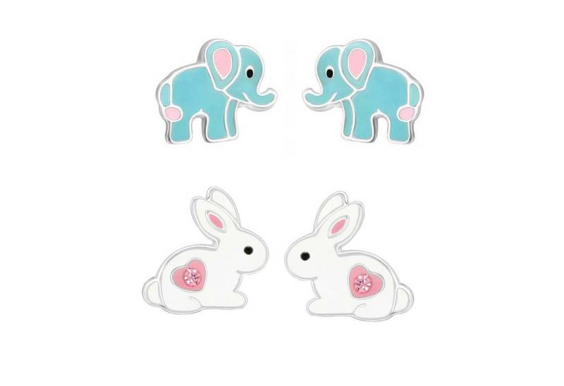 schmuck23 Ohrstecker-Set 2 x Kinder Ohrringe Hase Elefant 925 Silber Ostern (Geschenkset, Set aus 2 Paar Ohrringen), Mädchen Kinderschmuck 4 x Silikonverschluß extra von schmuck23