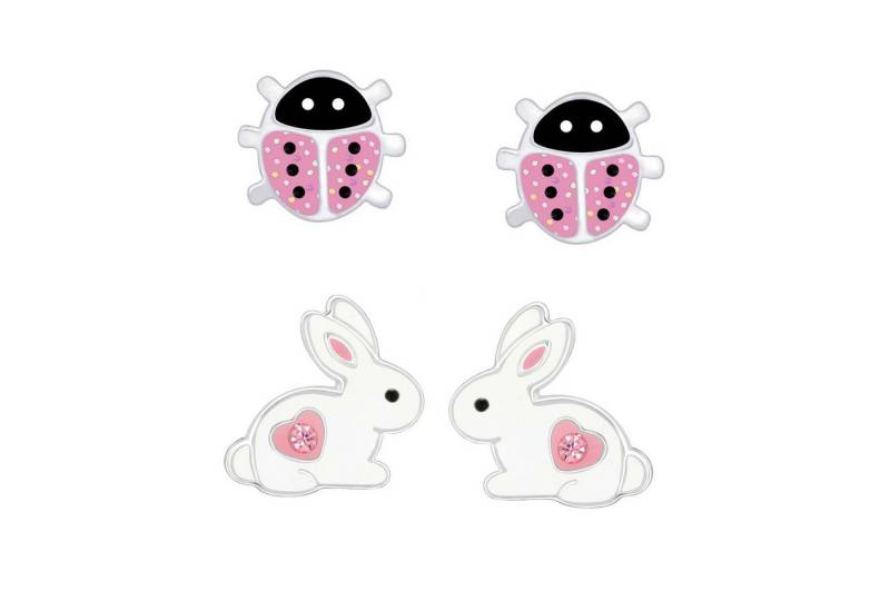 schmuck23 Ohrstecker-Set 2 x Kinder Ohrringe Hase Marienkäfer pink 925 Silber Ostern (Geschenkset, Set aus 2 Paar Ohrringen), Mädchen Kinderschmuck 4 x Silikonverschluß extra von schmuck23