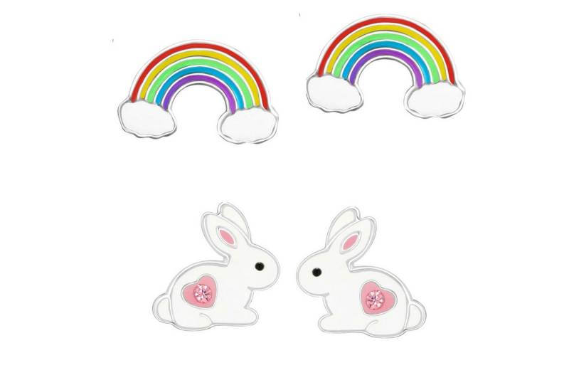schmuck23 Ohrstecker-Set 2 x Kinder Ohrringe Hase Regenbogen 925 Silber Ostern (Geschenkset, Set aus 2 Paar Ohrringen), Mädchen Kinderschmuck 4 x Silikonverschluß extra von schmuck23