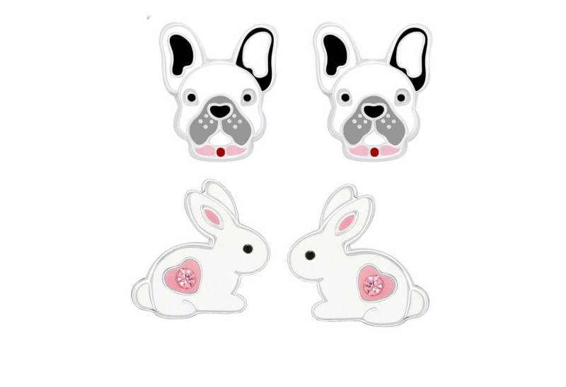 schmuck23 Ohrstecker-Set 2 x Kinder Ohrringe Hase Hund 925 Silber Ostern (Geschenkset, Set aus 2 Paar Ohrringen), Mädchen Kinderschmuck 4 x Silikonverschluß extra von schmuck23